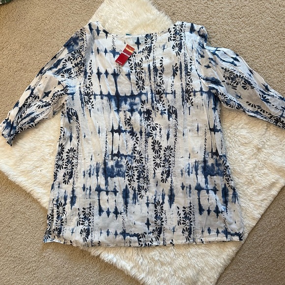 Avenue 18/20 cotton popover tunic w notch collar & hips shibori blue tie dye - Picture 7 of 9